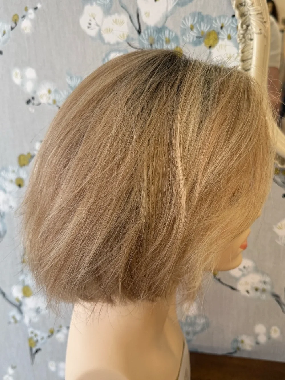 Human hair blonde wig, lace front handtied cap, ultra lightweight medical wig